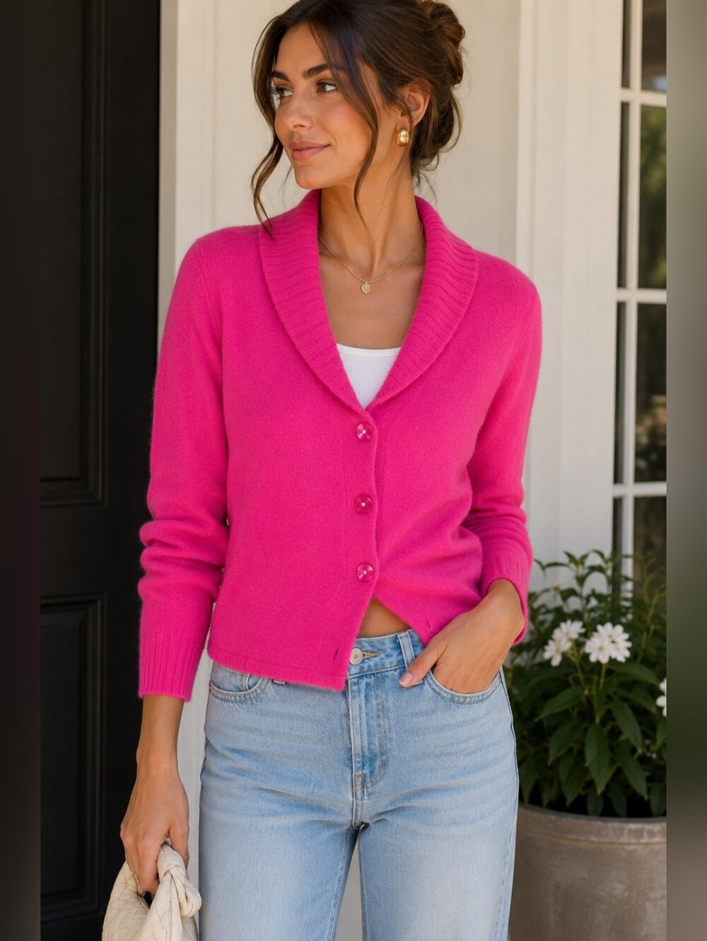 A. Giannetti hot pink two ply cashmare cardigan M